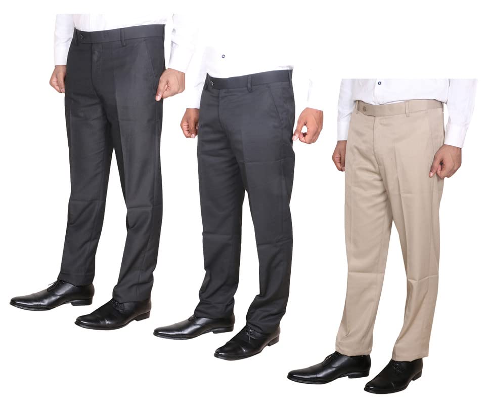 ™ Mens Solid Rayon Slim Fit Formal Trouser Pants [Pack of 3] Multicolor 135-image-16