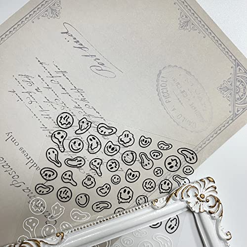 Graffiti Fun Nail Art Stickers Abstract Smiling Face Nail Decals 3D Self-Adhesive Fashion Trend Charm Black And White Twisted Smiling Face Nail Design Nail Diy Decoration For Women Girls Kids 1 Piece #TOP3