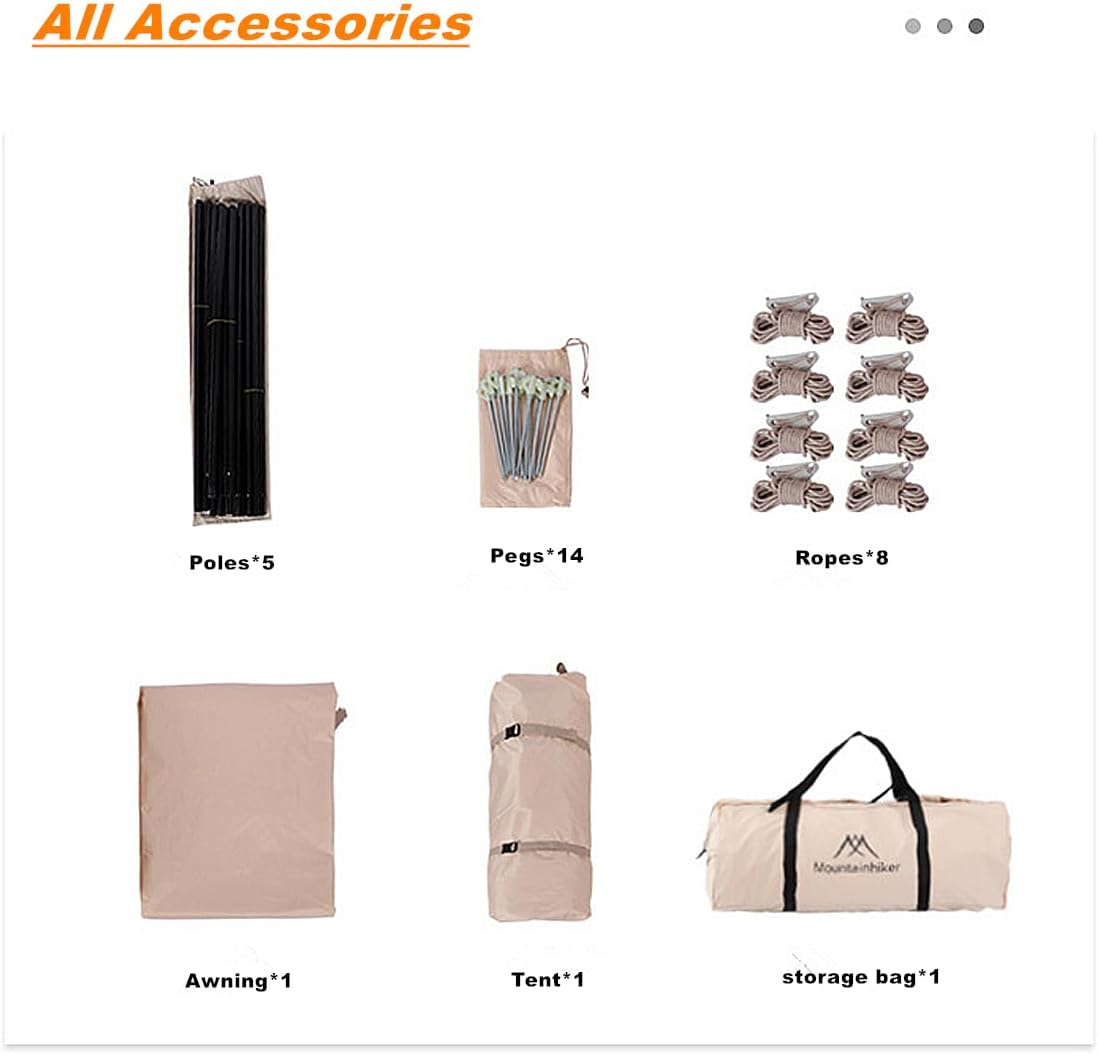 UNISTRENGH Cotton Camping Tent Set Attached Canopy, 2 Person Portable Nissan Tent Outdoor Waterproof PU1500mm Indian Tent Teepee with Free Carry Bag, Beige