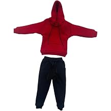 Simhoa 1/12 Scale Action Figure Clothes, Mans Sweatshirt Outfit, Casual Hoodie and Pant Set, Miniature Clothing for 6inch Action Figure Body, Red & Black