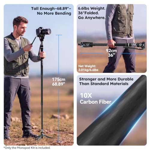 Image of SIRUI 68.9 inch / 175cm Carbon Fiber Video Monopod for Camera