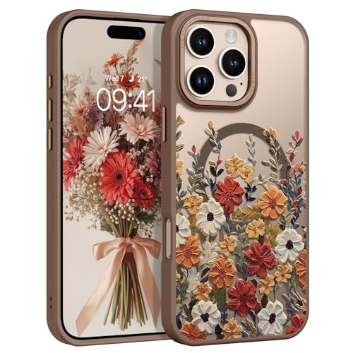 Coque iPhone 16 Pro Max magnétique fleur marron pailletée VENINGO