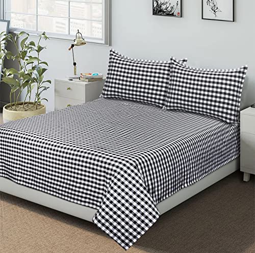 Image of AIRWILL, 200GSM Handloom Cotton Double Bedsheet with 2 Pillow Covers (Gingham Check Black)