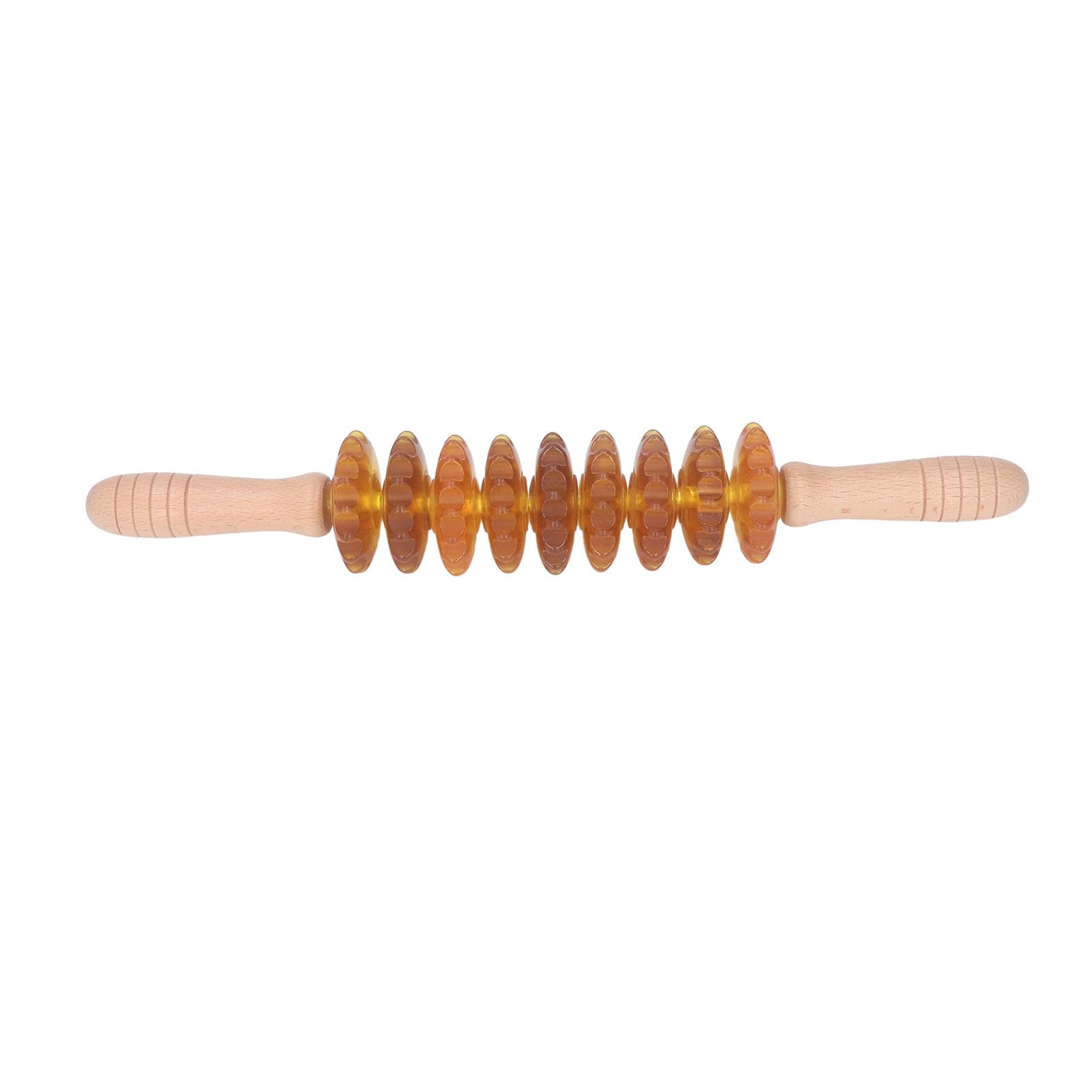 Gebogener Massageroller mit 9 Rädern, manuelles Therapie-Muskelwerkzeug aus Holz für die Lymphdrainage, Cellulite-Massage (Gelb)