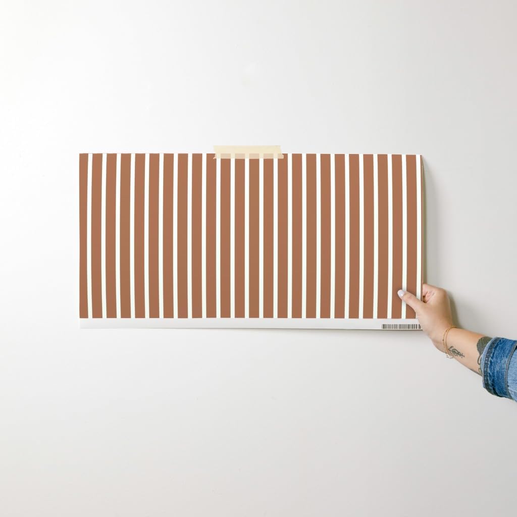Spoonflower Removable Wallpaper Swatch - Burnt Sienna Stripe Vertical Stripes Wide Orange Brown Cinnamon Ginger Earth Tone Custom Pre-Pasted Wallpaper