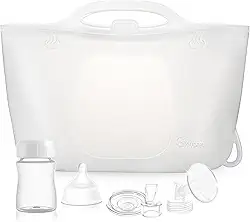 Bolsas esterilizadoras de silicone para mamadeiras, bomba de leite e chupetas, sacos reutilizáveis de esterilização a vapor para viagens e uso doméstico (branco leite)