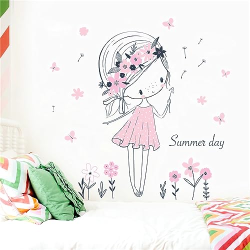 Vinilo Decorativo Pale Pink Dandelion Girl 24.8”x29.5” miniatura 4