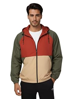 CHKOKKO Sunscreen Jacket for Men Windcheater Hooded Zipper Sports Jacket | UV Protection | Sun Protective | Lightweight Water Resistant | Riding Biker | Outdoor Travel Gym Running RSTBGEOLV XL
