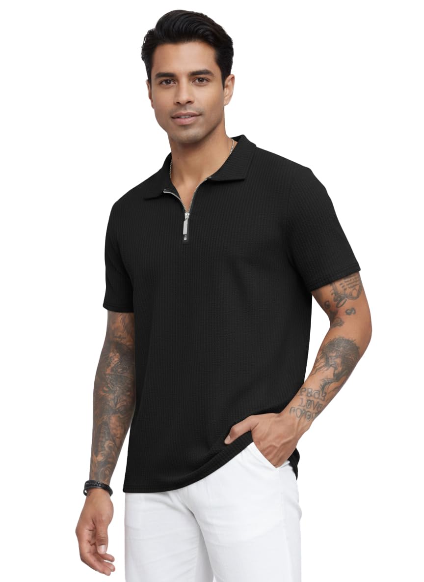 madfrog Men’s Solid Zip Polo Neck Half Sleeve Cotton Blend T-Shirt – Comfortable, Lightweight & Breathable Regular Fit Casual Top for Work, Travel & Everyday Wear-picture-44