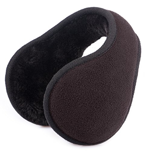 Metog Unisex-Adult's Standard Winter Foldable Polar Fleece Earmuffs Black, Coffee, One size