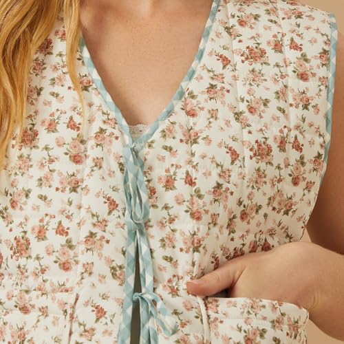 Awoscut Women's Boho Quilted Vest Lightweight Sleevless Cropped Puffer Vest Tie Front Padded Gilet Indian Jackets Coats3