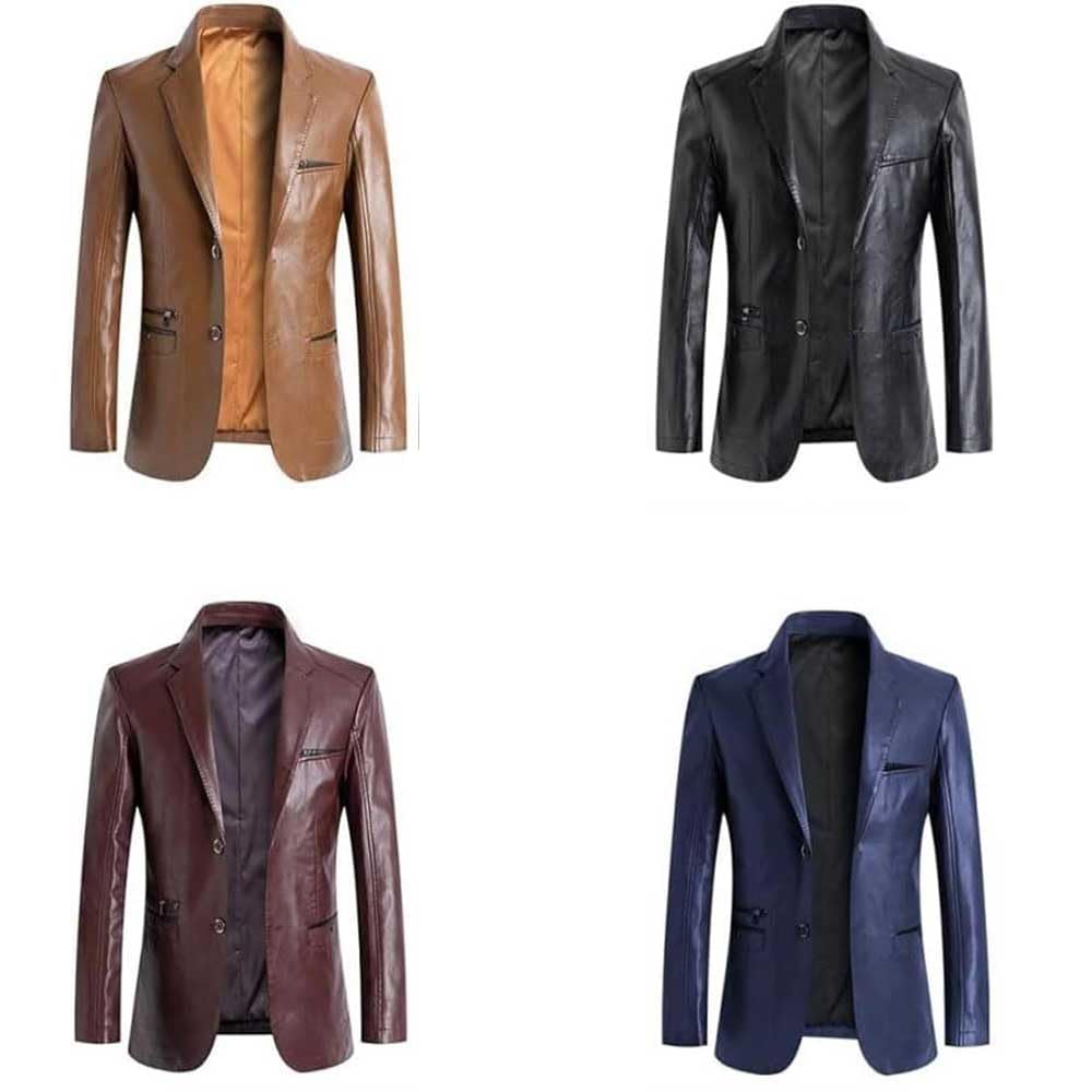 Veste blazer en cuir d'agneau pour homme, coupe classique, doublure boutonnée, style moto avec plusieurs poches