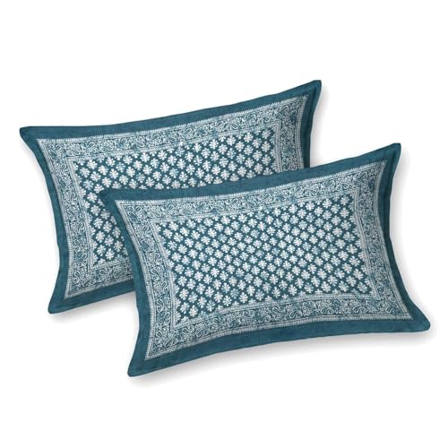 Image of Opulent Collection Double Bedsheet with 2 Pillow Cover | 100% Cotton Bedsheets for Double Bed | Handloom Bedsheet | Size 86x90 inches | King Size (90X102 Inches) (Dark Green Blue, King)