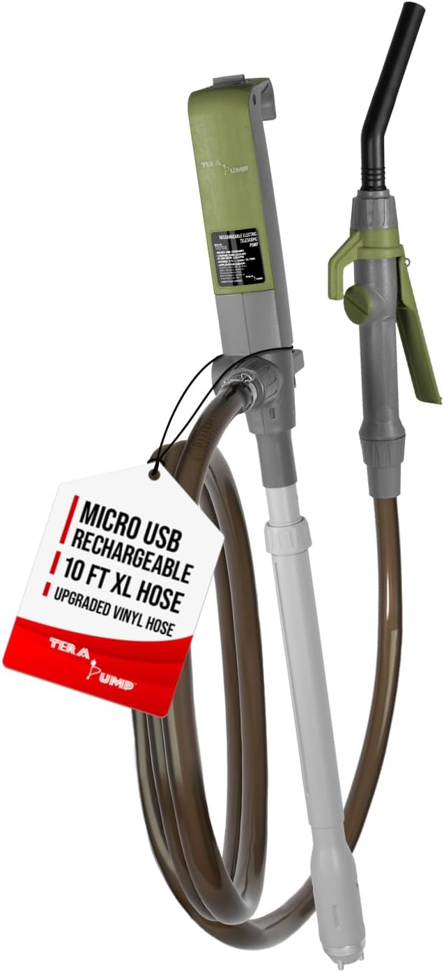 TEAR PUMP 2nd Gen. Rechargeable Battery 2900mAh Powered Liquid Transfer Pump - 15 to 20.5 inch Suction Tube, 2.7 GPM - 10FT XL Vinyl Discharge Hose with Easy Nozzle