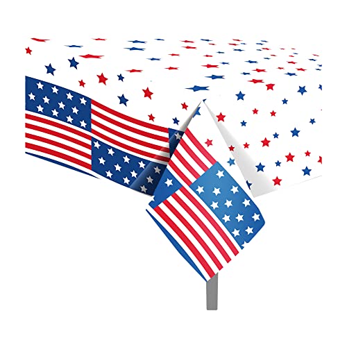 CC HOME 1 Pack American Flag 4th of July Party Plastic Tablecloth 54 x 87 Inch Long Rectangular Table Cover for Buffet,Veterans Day Holiday Dinner,Election Day Picnic or Tablecloth for Kitchen Event