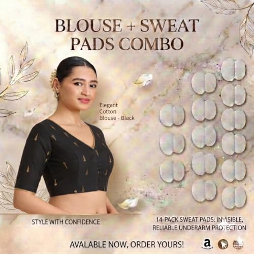 Image of Studio Shringaar Women's Handloom Cotton Silk Readymade Saree Blouse with Underarm Sweat Pads (Pack of 14 Pads)