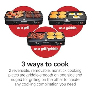 Hamilton Beach 3-in-1 Electric Indoor Grill + Griddle, 8-Serving, Reversible Nonstick Plates, 2 Cooking Zones with Adjustable Temperature (38546), Black Hamilton Beach 3 in 1 Electric Indoor Grill Griddle 8 Serving Reversible Nonstick Plates 2 Cooking Zones with Adjustable Temperature 38546 Black