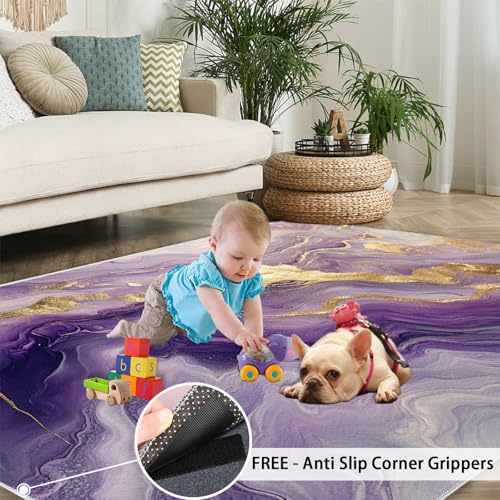 Tapis en marbre abstrait lavable pour protéger le sol du salon - 6