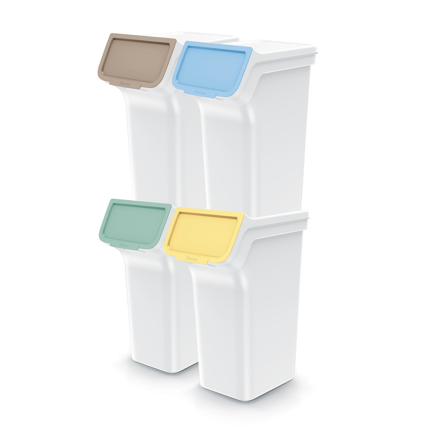 Set di 4 Bidoni Cestini Pattumiere StackBox | Bianchi | Impilabili | Raccolta Differenziata Riciclaggio | in Plastica | 100 Litri (4x25L) | per Casa Interni