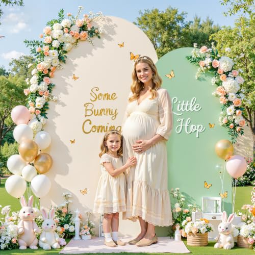 Image of 7.2FT 6FT Arch Backdrop Cover for Party, Set of 2 Stretchy Spandex Fitted Arch Stand Cover for Baby Shower, Birthday Wedding Decor, Chiara Backdrop Cover with Double-Sided Design(Beige, Green)