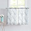 Fmfunctex blue kitchen curtains 36 inches long grey tree print on white tier curtain set for small windows basement room bathroom cafe curtains farmhouse rustic curtains rod pocket 2 panels  urban country home decor