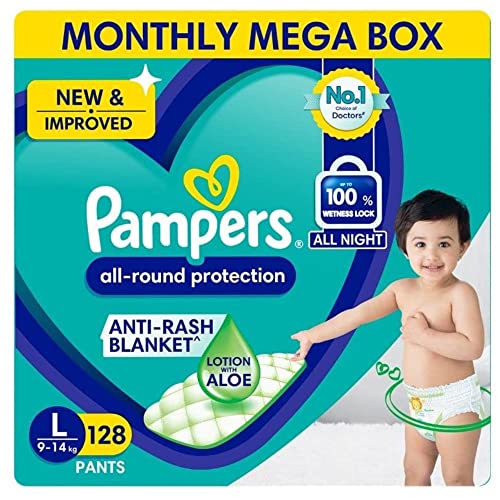 Image of Pampers Baby Dry Pants Diapers Monthly Mega Box, Large, 128 Count & Pampers Active Baby Diapers, Large, 50 Count