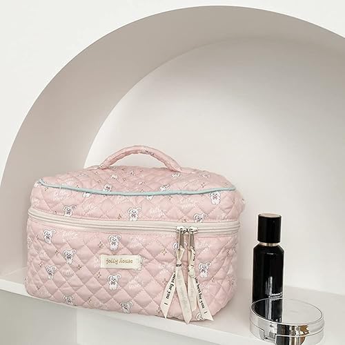 Miniatura 3 de Bolsa de cosméticos de viaje, bolsa de maquillaje de algodón, bolsa de aseo acolchada con hermoso patrón floral, bolsa de cosméticos de gran
