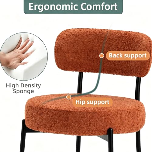 Image of Bar Stools, 30 inch Tall Bar Stools Set of 3, Boucle Upholstered Counter Height Bar Stools, Modern Bar Chairs Metal Frame with Back and Footrest for Kitchen Island,Orange Barstools