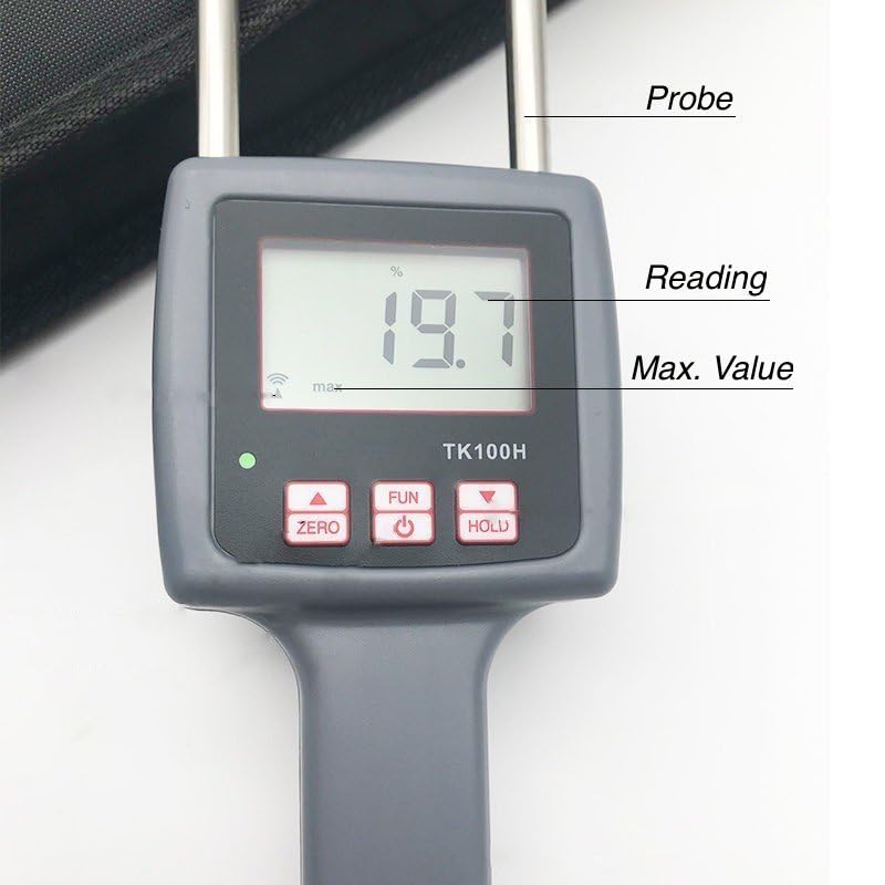 Precision Hay Moisture Meter, TK100H Digital LCD Hay Bales Moisture Detector, Portable Hay Moisture Tester with Moisture Probe for Hay Bale Moisture Level, Range 0-84%, Max. Hold