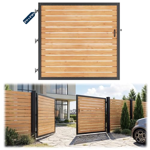 Gyykzz 6 ft. H x 6 ft. W Driveway Gate Frame Kit Anti-Sag Heavy Duty Single Steel Frame DIY Wood Gate for Outdoor Entrances Black Coated Fence Gates for Garden Driveway Yard (Wood Not Included)