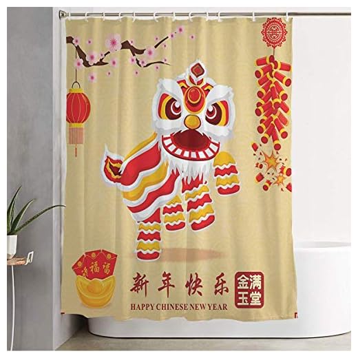 Duschgardin vintage asiatisk 2016 blomma kinesiska betydelser karaktär ny Kanji år affisch design meny helgdagar badrumsdekorationer vattentät polyestertyg med krokar