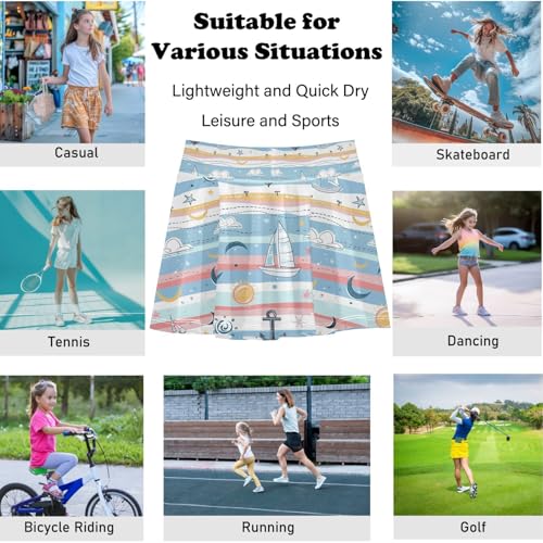 visesunny Girl's Golf Skirt Athletic Linear Sunboat Anchor Pattern Tennis Skort Sport Activewear with Double Layer Pockets4