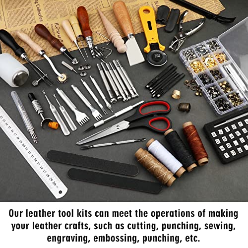 Tlkkue Leather Working Kit, Leather Working Tools For Beginners, Leather Crafting Tools And Supplies With Storage Bag Sewing Carving Punching Cutting Stamping Tools, Leather Tooling Kit For Diy Craft #TOP5