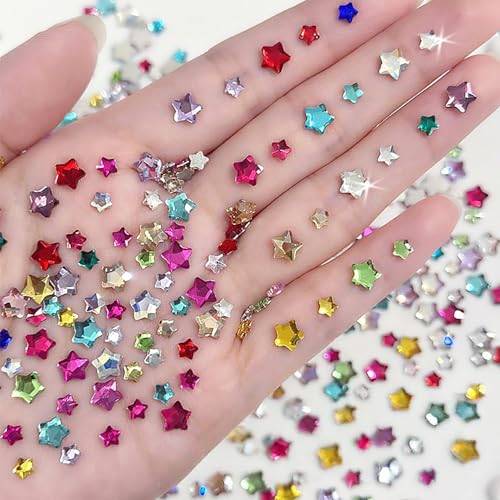 100pcs Crystal Star Nail Charms Mixed Color 3D Stars Nail Rhinestones Flat Back Star Nail Gems and Charms for DIY Acrylic Nail Supplies DIY Nail Accessories - Mixed Size