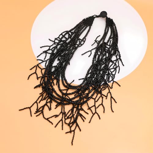 JNF Chunky Black Red Beaded Coral Necklace for Women Beach Coastal Layered Statement Necklaces Boho Bib Choker Necklace Red String Costume Jewelry Sets (black) by JNF - Used condition - Image 3