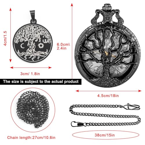 Reloj de bolsillo con árbol de la vida vintage de cuarzo para trajes de caballero 7