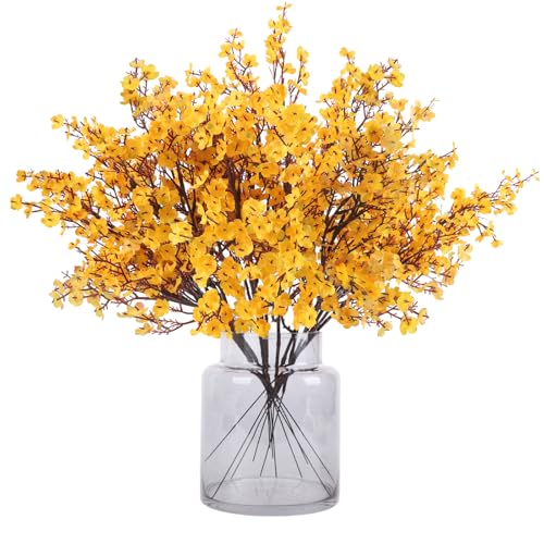 N&T NIETING künstliche Blumen, 12 Stück Schleierkraut künstlich Gypsophila Blumen für DIY Hochzeit Blumenstrauß Party Tisch Centerpieces Blumenarrangements und Home Herbst Dekoration(Gelb)