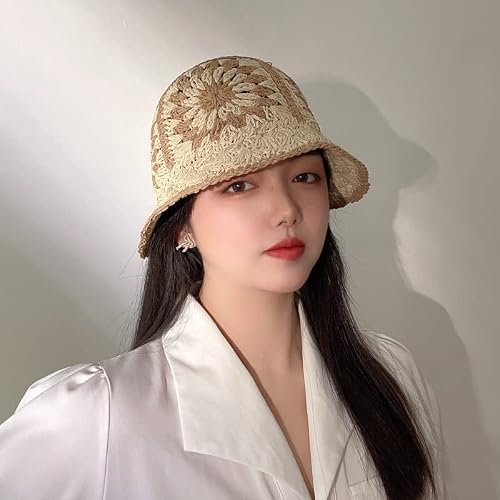 Womens Straw Sun Hat Woven Bucket Hat Floral Fishing Hat Beach Hat Foldable Cap Summer Chic Straw Chic Hat #TOP3