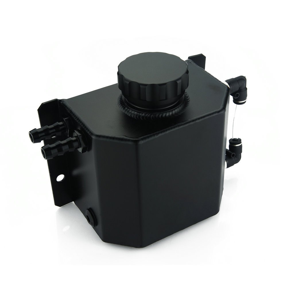 Universal 1L 2L Aluminium-Radiator Legierung Kühlmittel Expansion-Tank mit Abfluss Stopfen (1L Black)