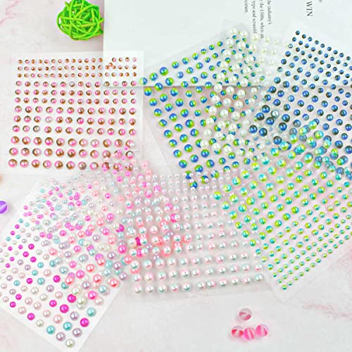 1320 Pieces Self Adhesive Pearl Stickers For Diy Crafts 8 Sheets Colorful Flat Back Pearls Sticker For Face Nail Art Beauty Makeup Phone Scrapbooking Gems Stickers Embellishments For Home (4 Size) #TOP6