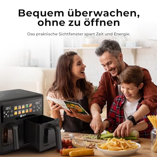 Balter Heißluftfritteuse 2 Kammern mit Sichtfenster 9L (2x4,5L) - 2400W Airfryer XXL Doppelkammer, 10 Programme, Dual Zone & Sync Finish, ohne Öl, Touchscreen, inkl Rezeptheft, HL-901 6