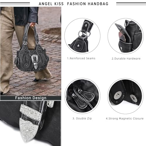 Image of Angel Kiss Hobo Bags for Women Vegan Leather Purses and Handbags Ladies Chic Shoulder Bags Crossbody Purses with Metal Studs