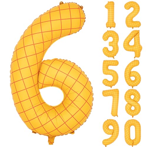 誕生日 巨大数字 バルーン 数字6 40インチ 大黄です 風船 セット バースデー パーティー デコレーション セット 記念日 結婚式 お祝い 誕生日 飾り付け (黄色格子です)