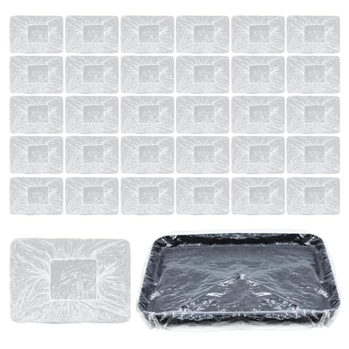 KBIBCK 50Pcs Disposable Paint Tray Liners,9 Inch Paint Pan Liners, Transparent Elastic Band Design Paint Roller Tray Liners for Wall and Ceilings Painting, Tray up Within 150CM in Circumference