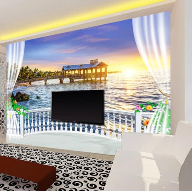 Papier peint 3D vue sur mer pour salon design | Grand format 300x210 cm - 2