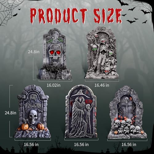 51doboI1paL._AC_ Halloween Outdoor Decorations 25 Inch 5 Pack Halloween Cemetery Tombstones Yard Signs with 10 Metal Stakes Large Realistic Scary Skeleton Crack Gravestones Yard Lawn Outdoor for Kids