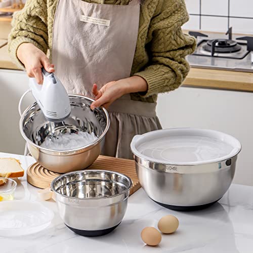 Mixing Bowls With Lids Set Of 3, Stainless Steel Bowls For Kitchen, Non Slip Rubber Bottom Salad Bowl Kitchen Stuff, Metal Bowl For Baking Cooking Serving Supplies #TOP2