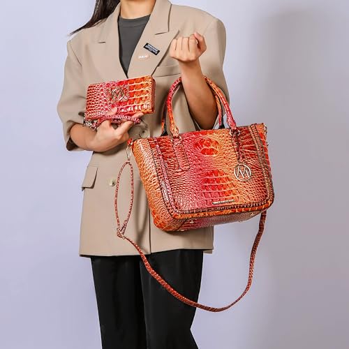 Image of MKF Collection Satchel Bag for Women's Crocodile Embossed Vegan leather Crossbody Tote Handbag Top-Handle Purse by Mia K