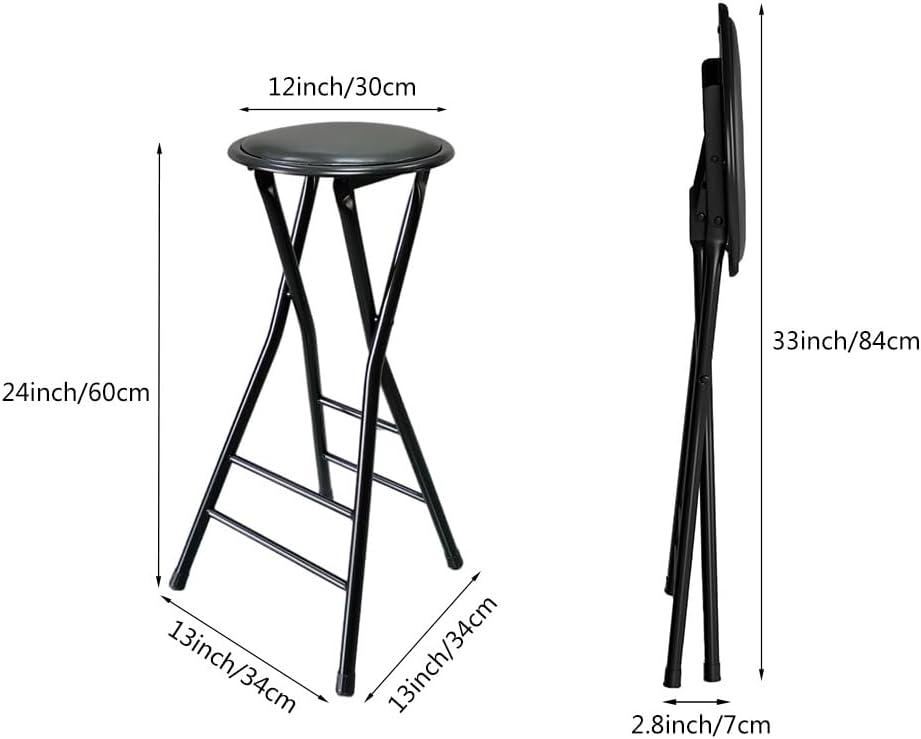 24/28inch Adult Folding Bar Portable Kitchen Padded High Counter Height Foldable Chair for IndoorGardenBalcony(28inch/70cm) (Black 24inch/60cm)