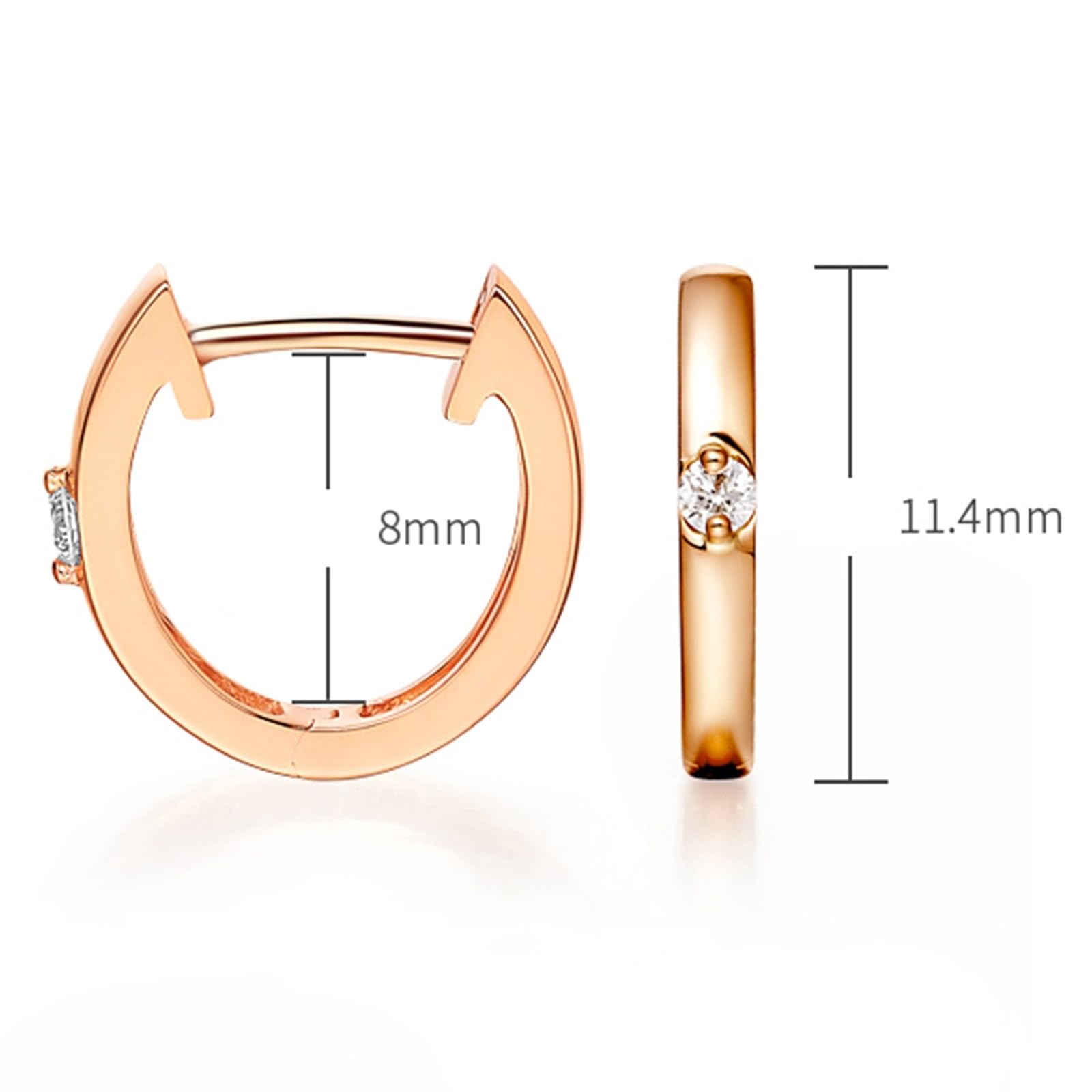 9K/14K/18K czerwone złoto damskie kreolki, diament proste kolczyki Huggie złote